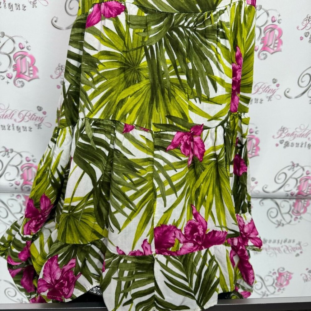 Brandy Melville dress tropical 🌴 green white pink open back strappy beach 🏖️ - Picture 9 of 14